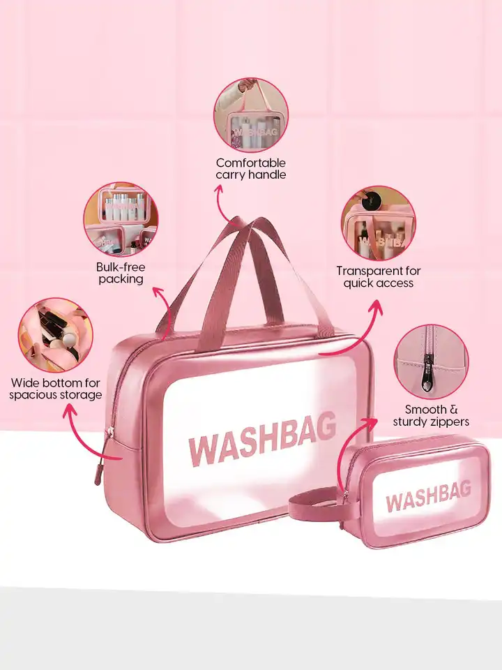 3 Pieces Waterproof Washbag Travel Bag Set Transparent Makeup Toiletry Clear Wash Pouch Made from durable, water-resistant material, they keep your items safe and dry.