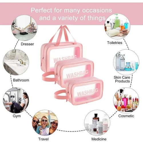 3 Pieces Waterproof Washbag Travel Bag Set Transparent Makeup Toiletry Clear Wash Pouch Made from durable, water-resistant material, they keep your items safe and dry.