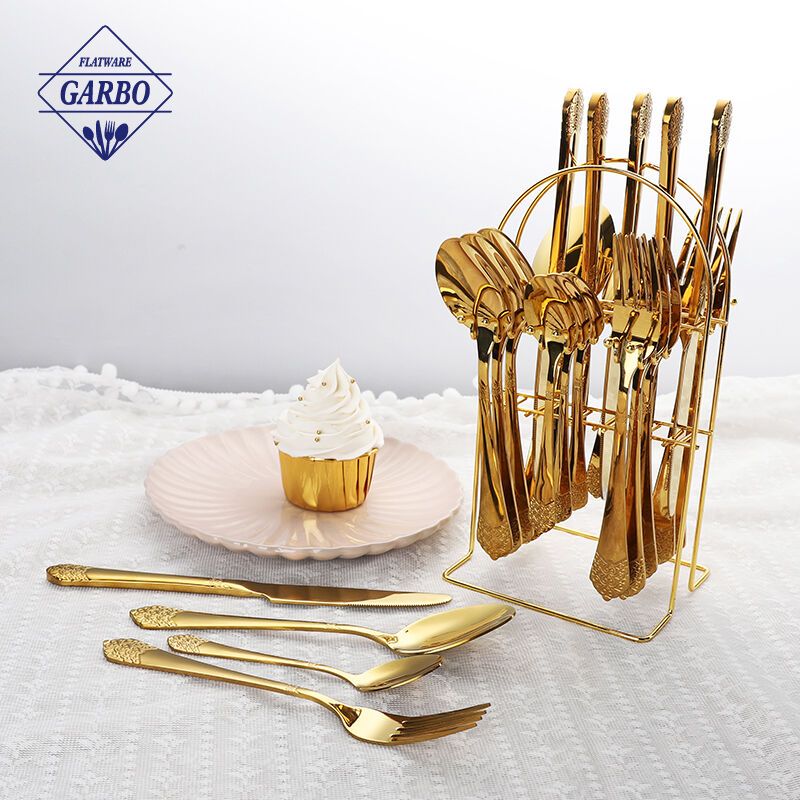 24pcs Heavy Duty Quality Cutlery Sets(GOLD, SILVER) set is inclusive of 6 Dinner Spoons, 6 Dinner Forks, 6 Teaspoons, and 6 Tea Spoons.it is made of stainless steel, which is known for its longevity .