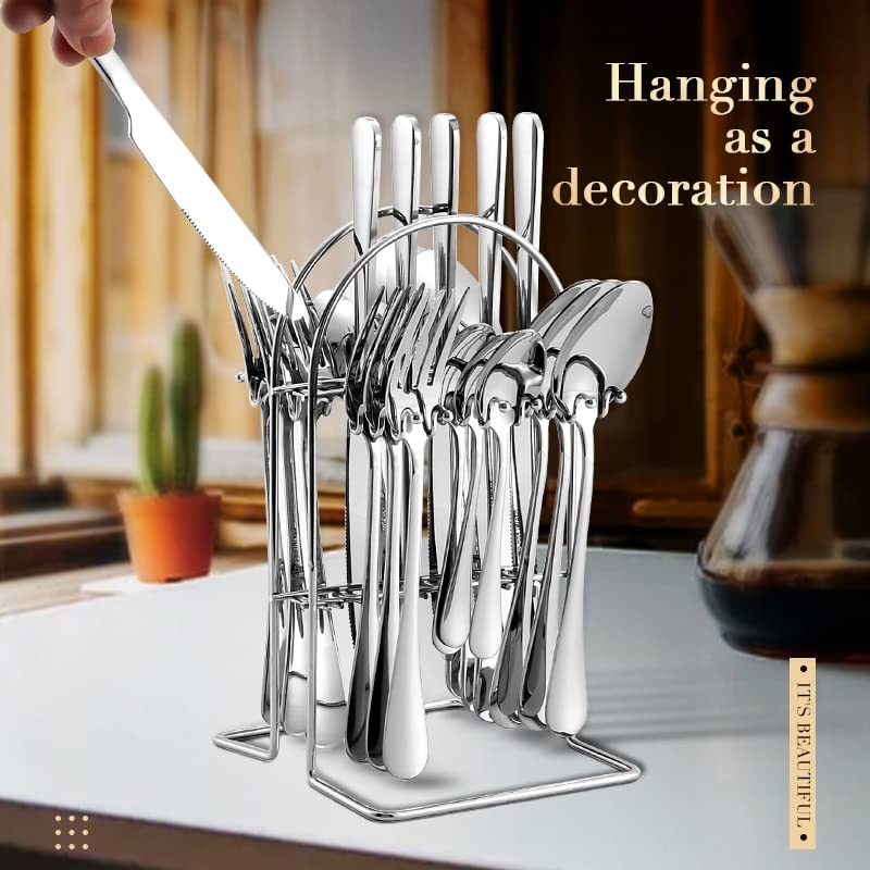 24pcs Heavy Duty Quality Cutlery Sets(GOLD, SILVER) set is inclusive of 6 Dinner Spoons, 6 Dinner Forks, 6 Teaspoons, and 6 Tea Spoons.it is made of stainless steel, which is known for its longevity .