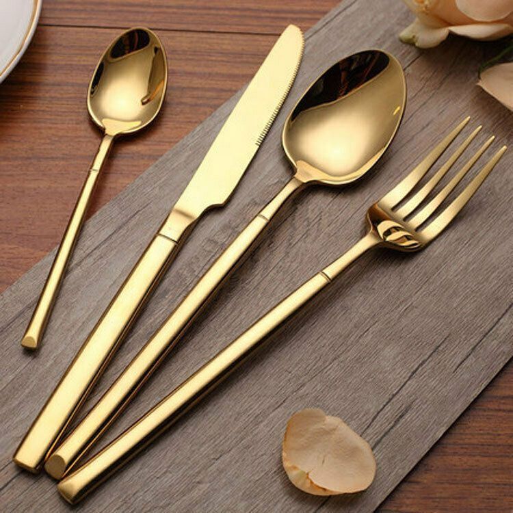 24pcs Heavy Duty Quality Cutlery Sets(GOLD, SILVER) set is inclusive of 6 Dinner Spoons, 6 Dinner Forks, 6 Teaspoons, and 6 Tea Spoons.it is made of stainless steel, which is known for its longevity .