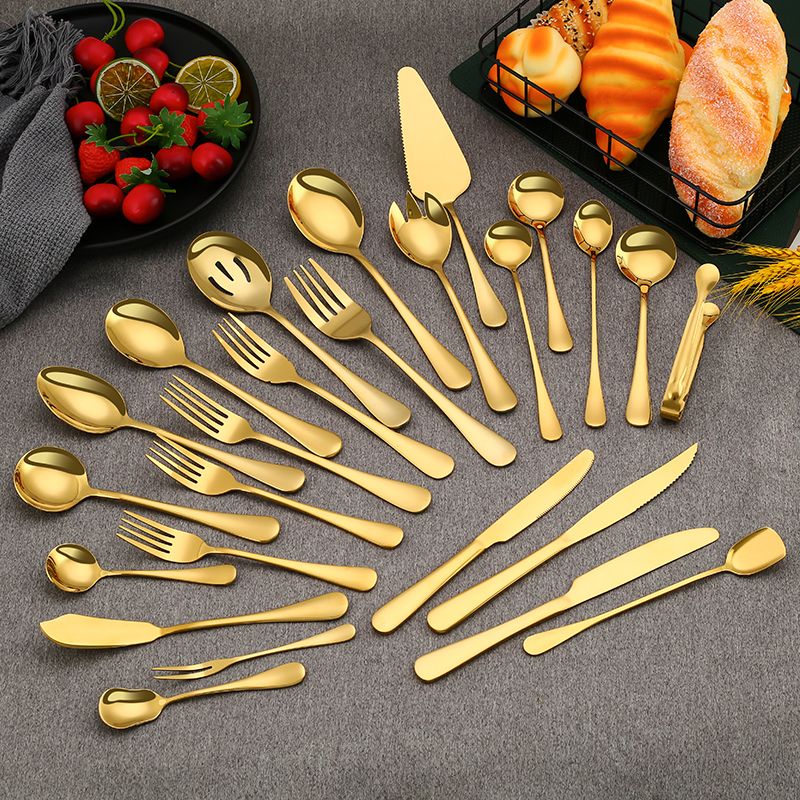 24pcs Heavy Duty Quality Cutlery Sets(GOLD, SILVER) set is inclusive of 6 Dinner Spoons, 6 Dinner Forks, 6 Teaspoons, and 6 Tea Spoons.it is made of stainless steel, which is known for its longevity .