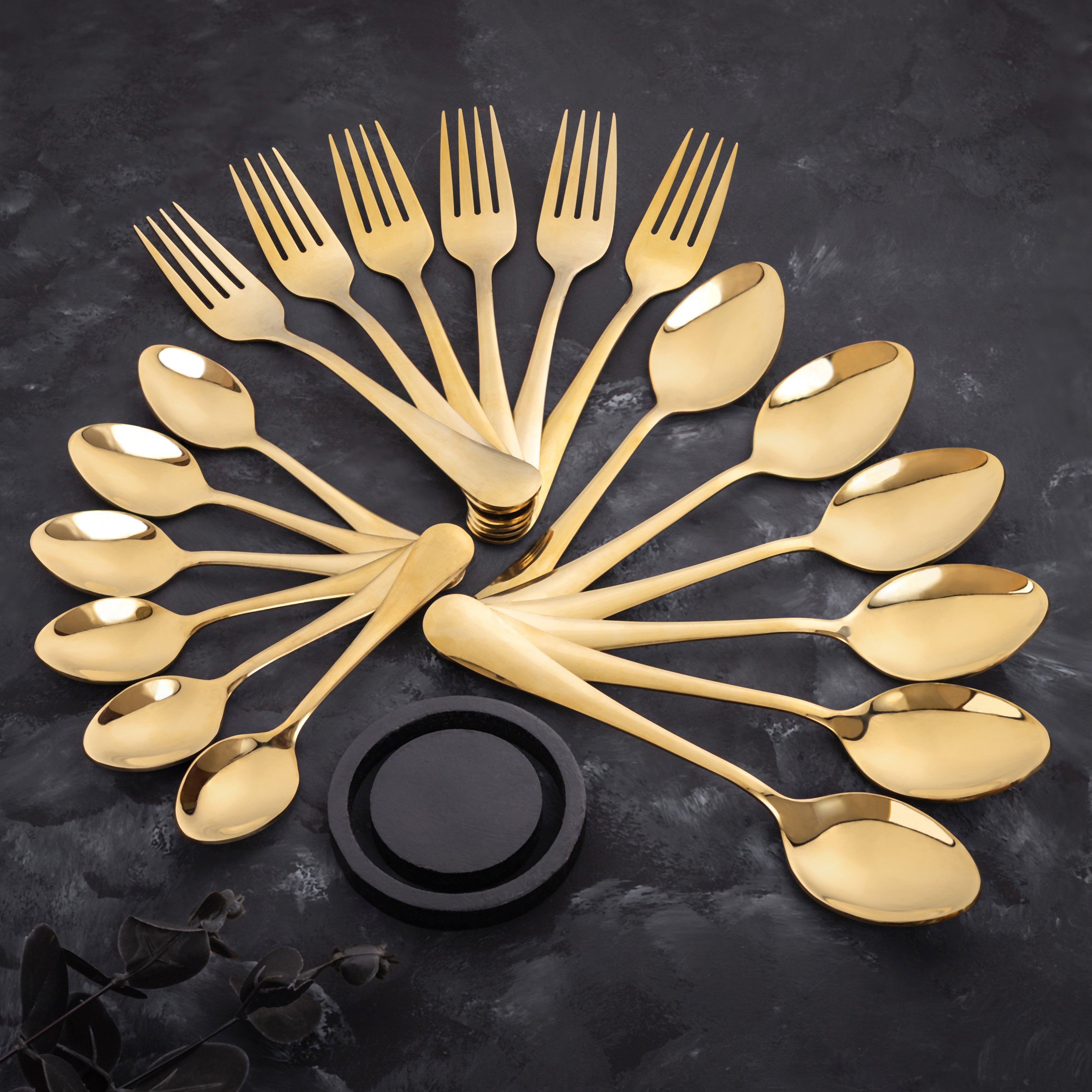 24pcs Heavy Duty Quality Cutlery Sets(GOLD, SILVER) set is inclusive of 6 Dinner Spoons, 6 Dinner Forks, 6 Teaspoons, and 6 Tea Spoons.it is made of stainless steel, which is known for its longevity .