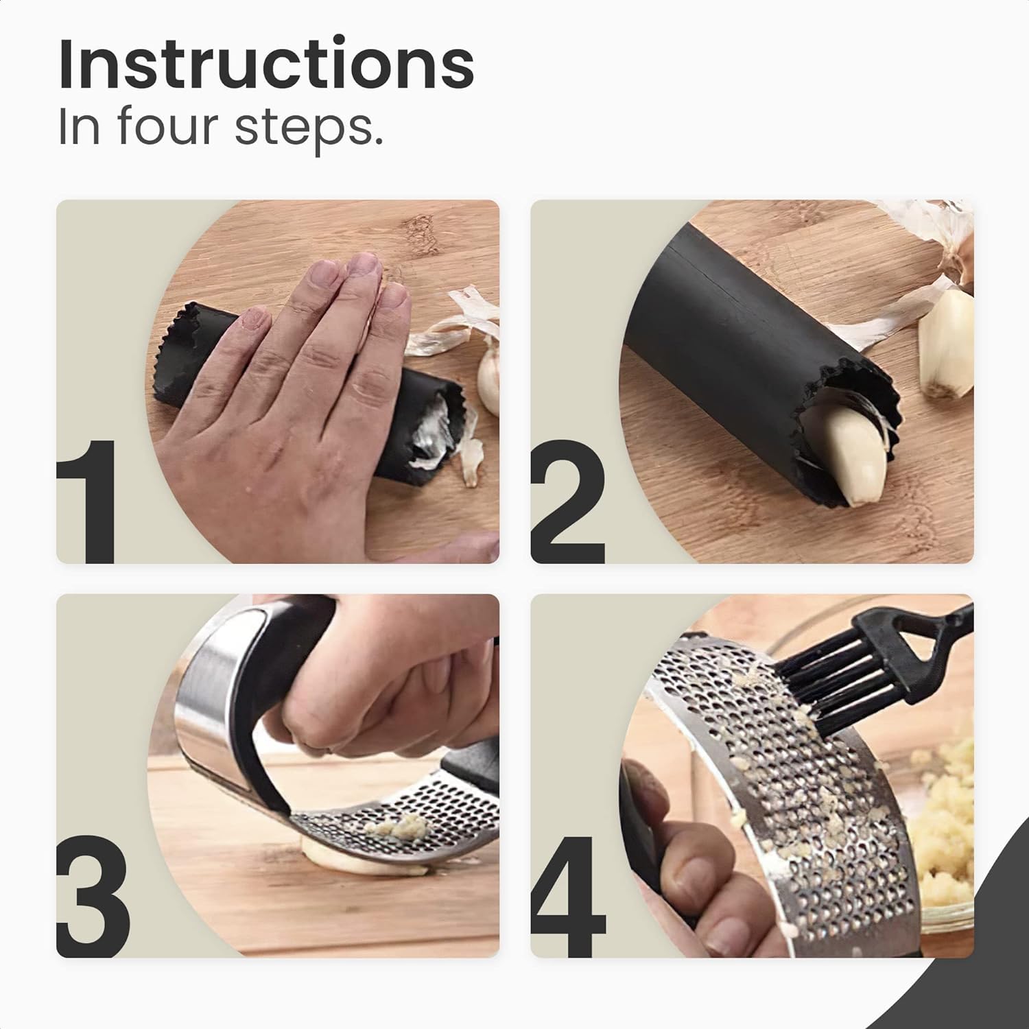 Handheld Garlic Press, Heavy Duty Stainless Steel Garlic Crusher, Easy to Use Kitchen Tool for Fresh Garlic, Ginger, and Herb Mincing, Ergonomic Non-Slip Handle, Dishwasher Safe.