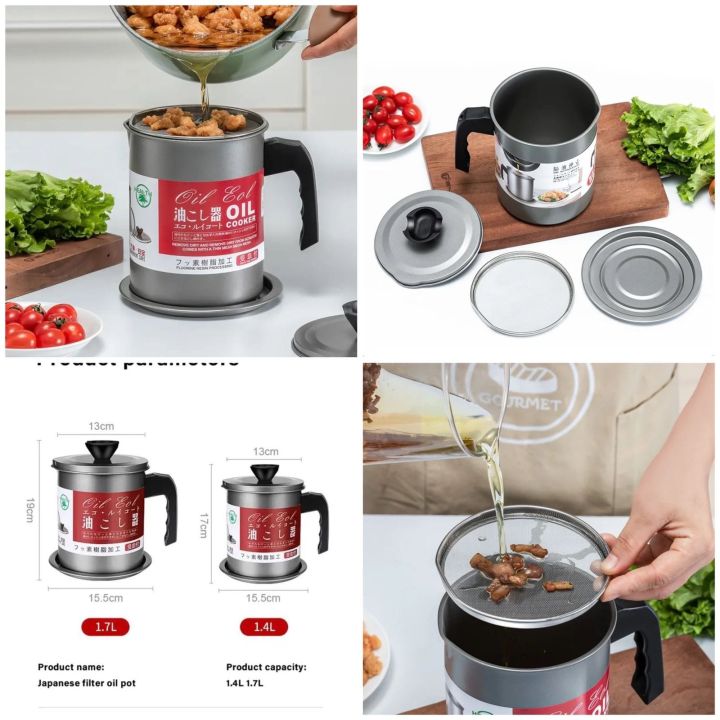 1.4L Strainer Oil Cooking Oil Filter Storage Oil Container Leakage Proof Oil Strainer Kitchen Oil Tank Cooking Oil Stainless-Steel Oil Filter Storage .Designed to remove food particles and impurities.