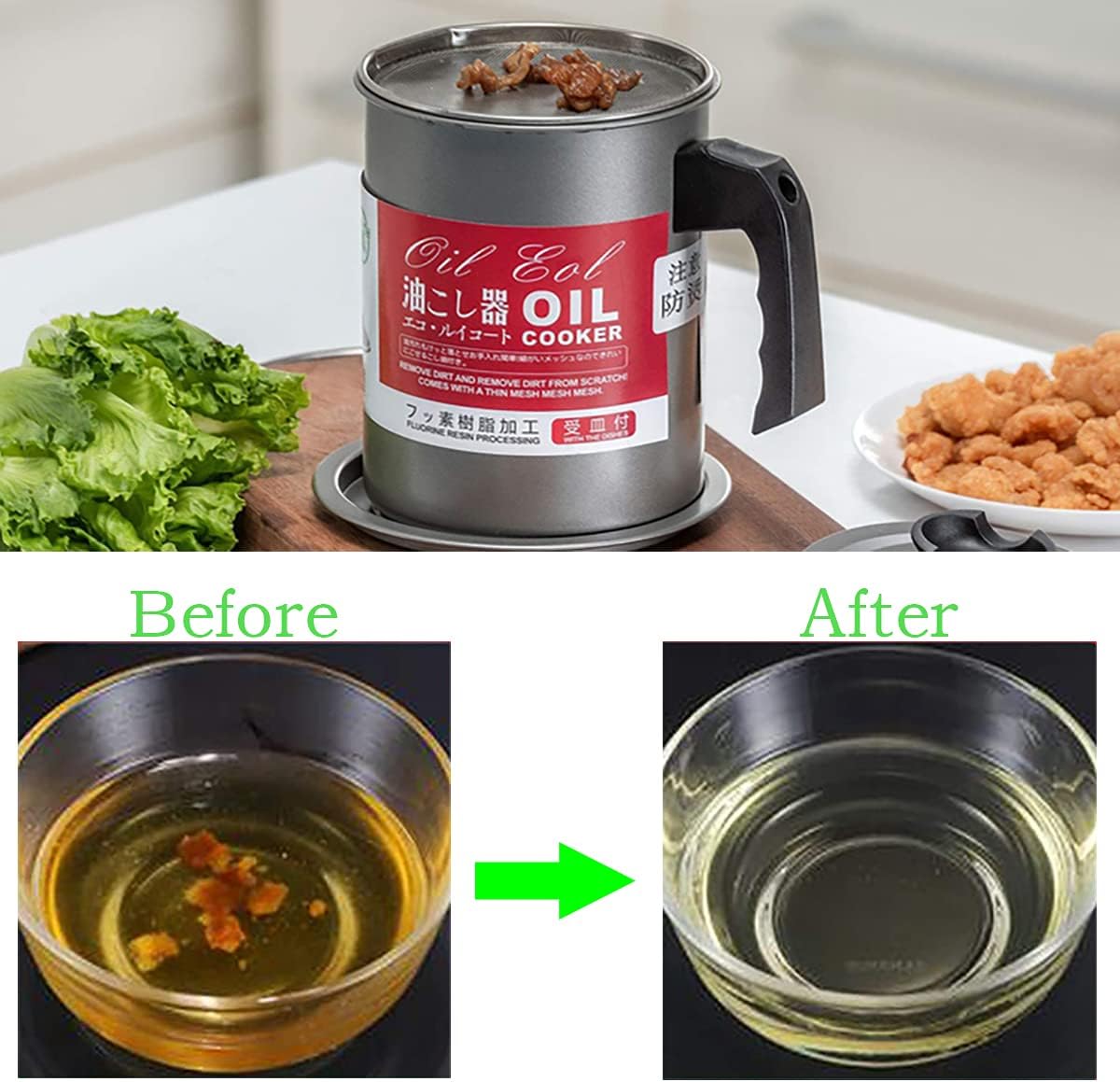 1.4L Strainer Oil Cooking Oil Filter Storage Oil Container Leakage Proof Oil Strainer Kitchen Oil Tank Cooking Oil Stainless-Steel Oil Filter Storage .Designed to remove food particles and impurities.