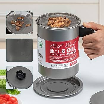 1.4L Strainer Oil Cooking Oil Filter Storage Oil Container Leakage Proof Oil Strainer Kitchen Oil Tank Cooking Oil Stainless-Steel Oil Filter Storage .Designed to remove food particles and impurities.