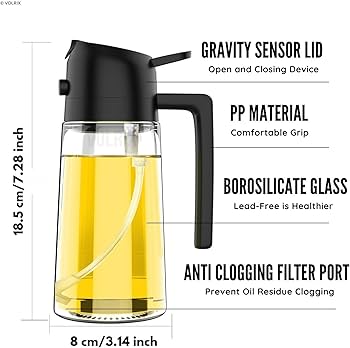 2in1 Glass Oil Dispenser Bottle with Spray and Pour Function – 300ml Leakproof Olive Oil Sprayer for Cooking, Baking, and Salad Dressing, Refillable Kitchen Accessory both spray and pour modes.