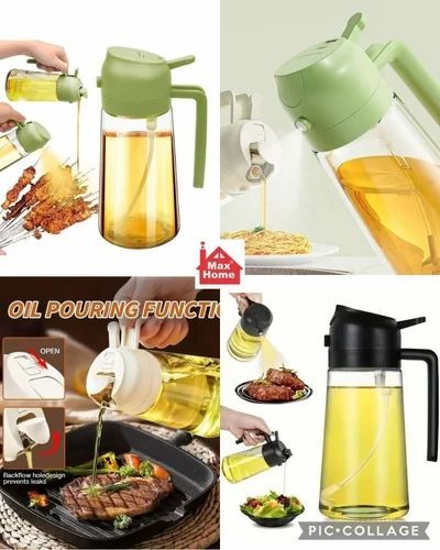 2in1 Glass Oil Dispenser Bottle with Spray and Pour Function – 300ml Leakproof Olive Oil Sprayer for Cooking, Baking, and Salad Dressing, Refillable Kitchen Accessory both spray and pour modes.