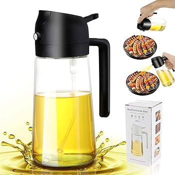 2in1 Glass Oil Dispenser Bottle with Spray and Pour Function – 300ml Leakproof Olive Oil Sprayer for Cooking, Baking, and Salad Dressing, Refillable Kitchen Accessory both spray and pour modes.