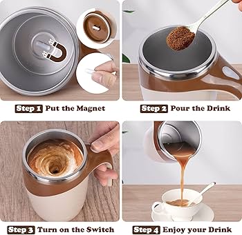Automatic Magnetic Stirring Coffee Cup, 380ml Auto Self Stirring Coffee Mug Stainless Steel Cup Electric Smart Mug, Rotating Office Travel Mixing Cup For Hot Chocolate Cocoa Milk Latte Tea, MULTICOLOR