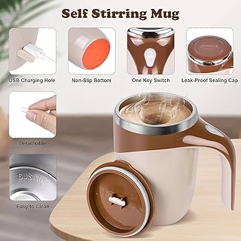 Automatic Magnetic Stirring Coffee Cup, 380ml Auto Self Stirring Coffee Mug Stainless Steel Cup Electric Smart Mug, Rotating Office Travel Mixing Cup For Hot Chocolate Cocoa Milk Latte Tea, MULTICOLOR