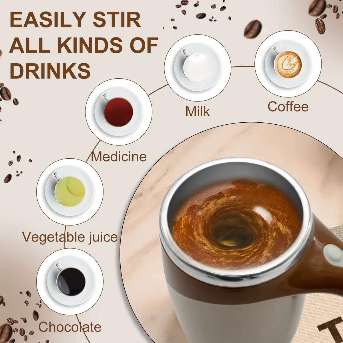 Automatic Magnetic Stirring Coffee Cup, 380ml Auto Self Stirring Coffee Mug Stainless Steel Cup Electric Smart Mug, Rotating Office Travel Mixing Cup For Hot Chocolate Cocoa Milk Latte Tea, MULTICOLOR