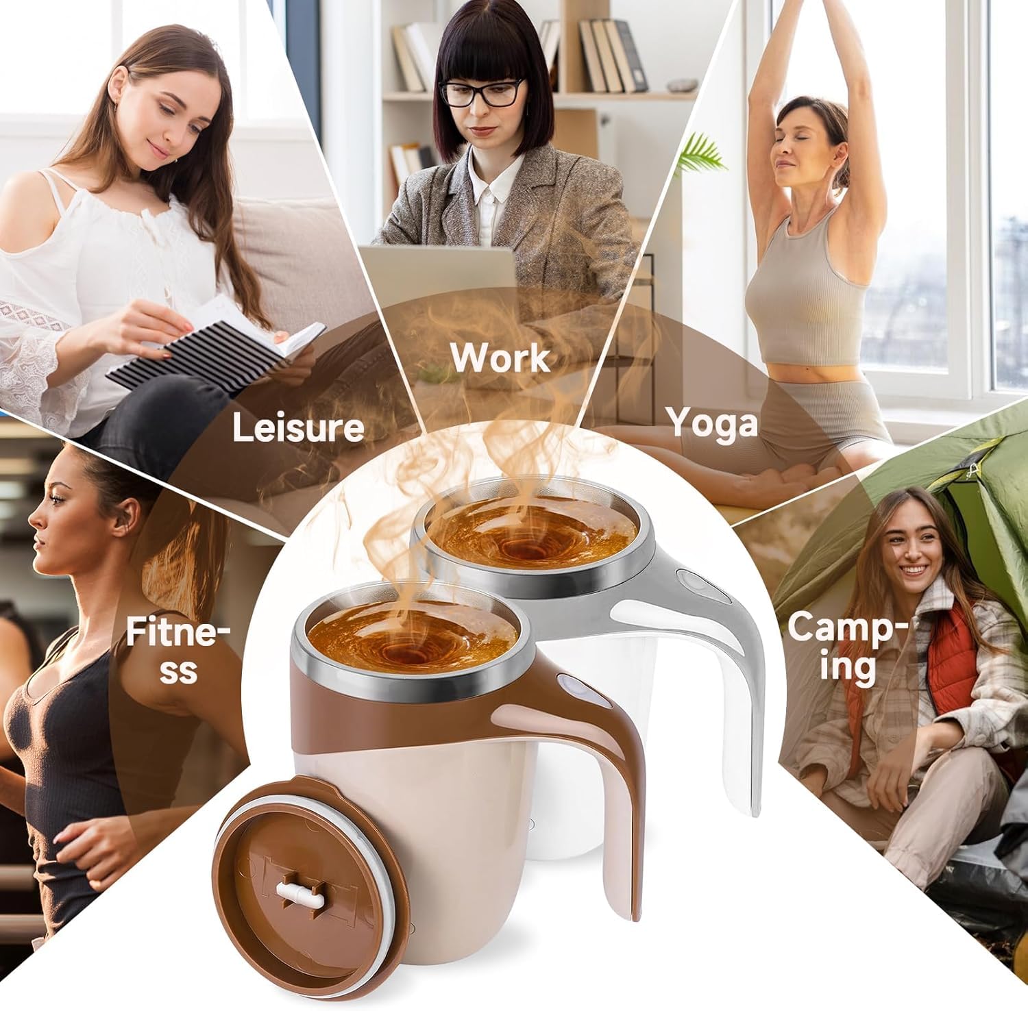 Automatic Magnetic Stirring Coffee Cup, 380ml Auto Self Stirring Coffee Mug Stainless Steel Cup Electric Smart Mug, Rotating Office Travel Mixing Cup For Hot Chocolate Cocoa Milk Latte Tea, MULTICOLOR