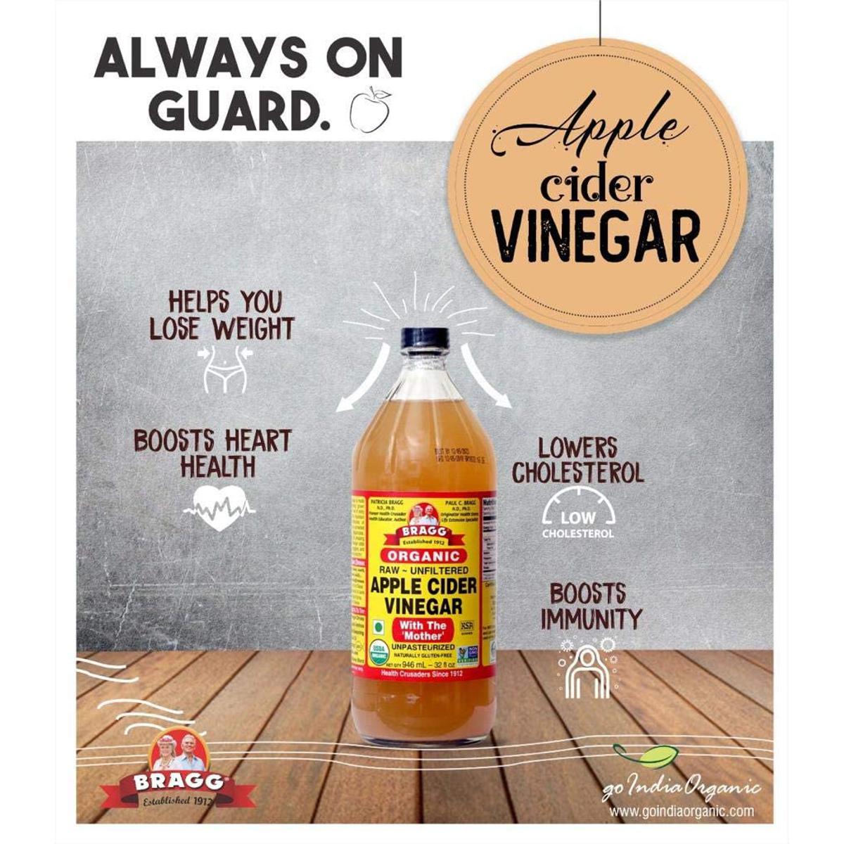 Bragg Apple Cider Vinegar Organic, Raw/Unfiltered, With ' The Mother'-473ml is full of zesty natural goodness and contains the amazing 'mother' of vinegar which occurs naturally as connected strand .