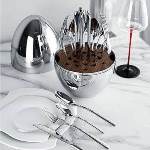 Cutlery Set 36pcs Executive Silver with Elegant Egg-Shaped Case – Luxury Dining Collection for both everyday meals and elegant dinner settings, this set combines modern design, durability.