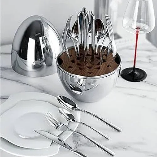 Cutlery Set 36pcs Executive Silver with Elegant Egg-Shaped Case – Luxury Dining Collection for both everyday meals and elegant dinner settings, this set combines modern design, durability.