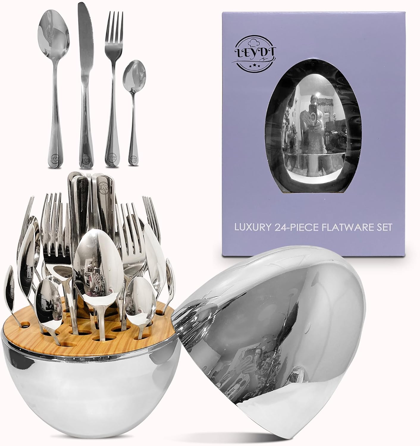 Cutlery Set 36pcs Executive Silver with Elegant Egg-Shaped Case – Luxury Dining Collection for both everyday meals and elegant dinner settings, this set combines modern design, durability.