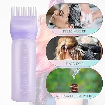 Hair Dye Applicator Bottle Oil Dispenser Brush Comb Shampoo Bottle.A squeeze bottle equipped with a comb-shaped applicator tip for simultaneous dispensing and combing.Approximately 170mm in height.