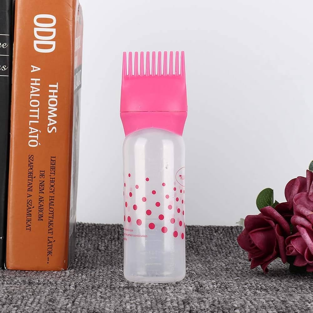 Hair Dye Applicator Bottle Oil Dispenser Brush Comb Shampoo Bottle.A squeeze bottle equipped with a comb-shaped applicator tip for simultaneous dispensing and combing.Approximately 170mm in height.