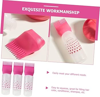Hair Dye Applicator Bottle Oil Dispenser Brush Comb Shampoo Bottle.A squeeze bottle equipped with a comb-shaped applicator tip for simultaneous dispensing and combing.Approximately 170mm in height.