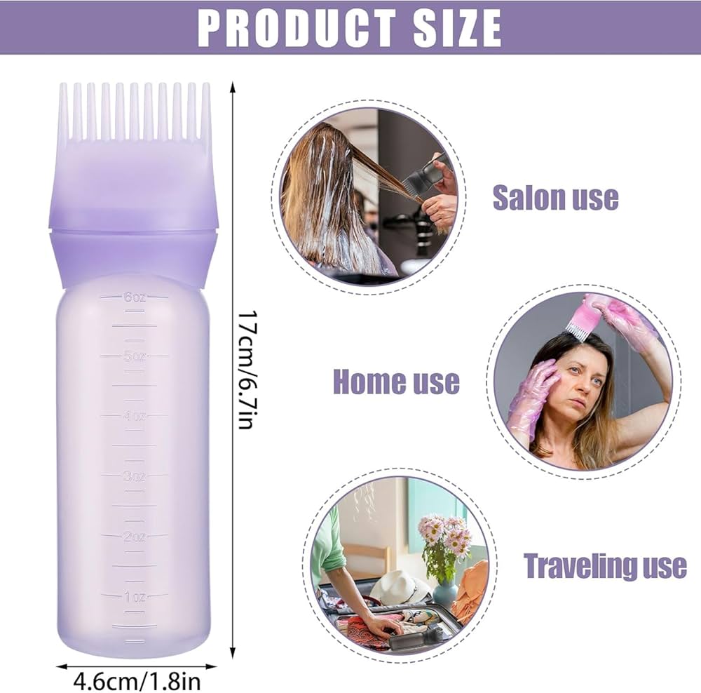 Hair Dye Applicator Bottle Oil Dispenser Brush Comb Shampoo Bottle.A squeeze bottle equipped with a comb-shaped applicator tip for simultaneous dispensing and combing.Approximately 170mm in height.