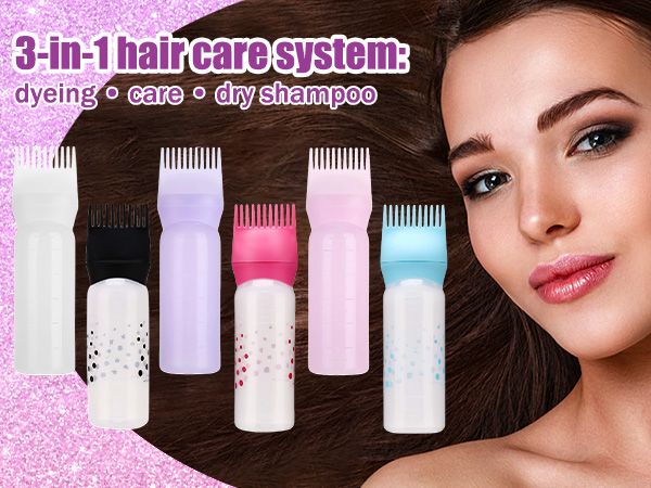Hair Dye Applicator Bottle Oil Dispenser Brush Comb Shampoo Bottle.A squeeze bottle equipped with a comb-shaped applicator tip for simultaneous dispensing and combing.Approximately 170mm in height.