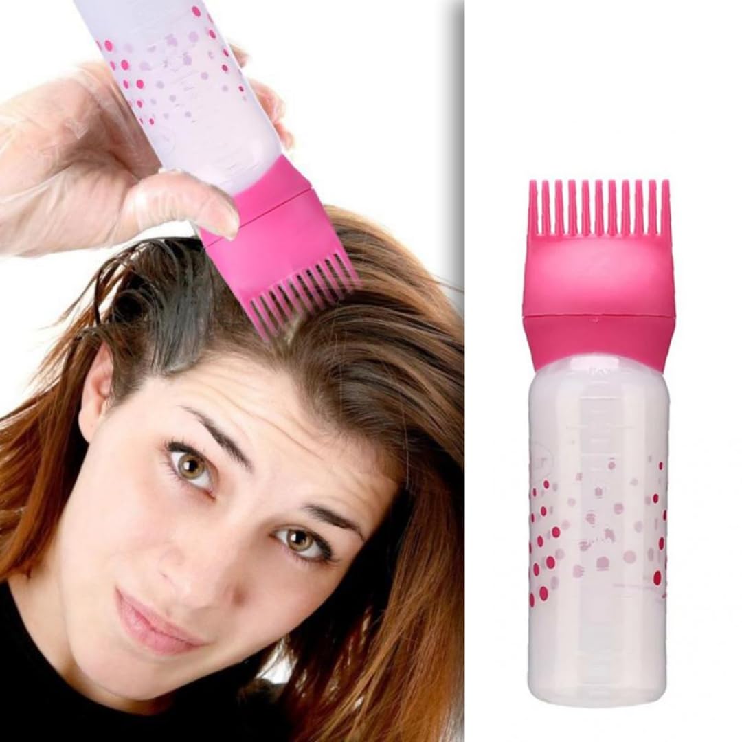 Hair Dye Applicator Bottle Oil Dispenser Brush Comb Shampoo Bottle.A squeeze bottle equipped with a comb-shaped applicator tip for simultaneous dispensing and combing.Approximately 170mm in height.