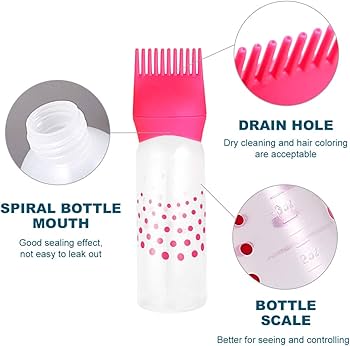 Hair Dye Applicator Bottle Oil Dispenser Brush Comb Shampoo Bottle.A squeeze bottle equipped with a comb-shaped applicator tip for simultaneous dispensing and combing.Approximately 170mm in height.