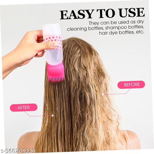 Hair Dye Applicator Bottle Oil Dispenser Brush Comb Shampoo Bottle.A squeeze bottle equipped with a comb-shaped applicator tip for simultaneous dispensing and combing.Approximately 170mm in height.