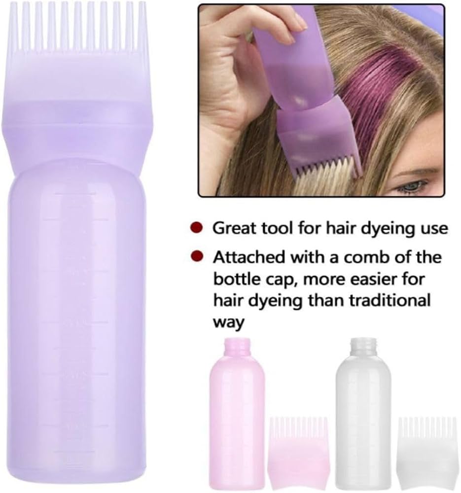 Hair Dye Applicator Bottle Oil Dispenser Brush Comb Shampoo Bottle.A squeeze bottle equipped with a comb-shaped applicator tip for simultaneous dispensing and combing.Approximately 170mm in height.