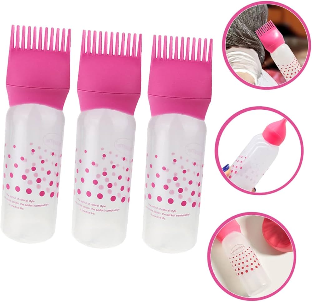 Hair Dye Applicator Bottle Oil Dispenser Brush Comb Shampoo Bottle.A squeeze bottle equipped with a comb-shaped applicator tip for simultaneous dispensing and combing.Approximately 170mm in height.