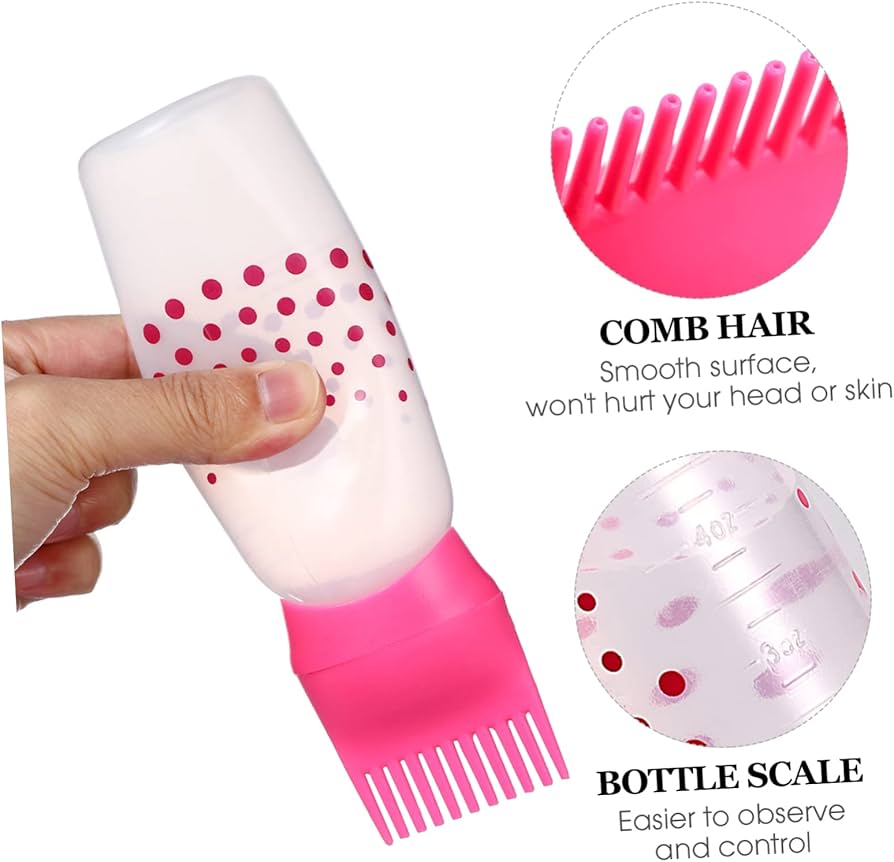 Hair Dye Applicator Bottle Oil Dispenser Brush Comb Shampoo Bottle.A squeeze bottle equipped with a comb-shaped applicator tip for simultaneous dispensing and combing.Approximately 170mm in height.
