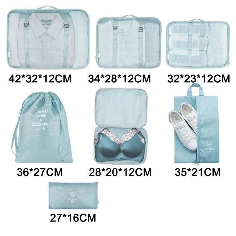 8pcs Luggage Travel Organizers For Suitcase With Toiletry Case Packing Cubes Set For Clothes, Shoes & Accessories Waterproof Oxford Fabric Storage Bags For Travel & Home Use.