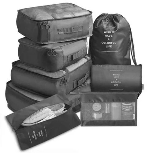 8pcs Luggage Travel Organizers For Suitcase With Toiletry Case Packing Cubes Set For Clothes, Shoes & Accessories Waterproof Oxford Fabric Storage Bags For Travel & Home Use.