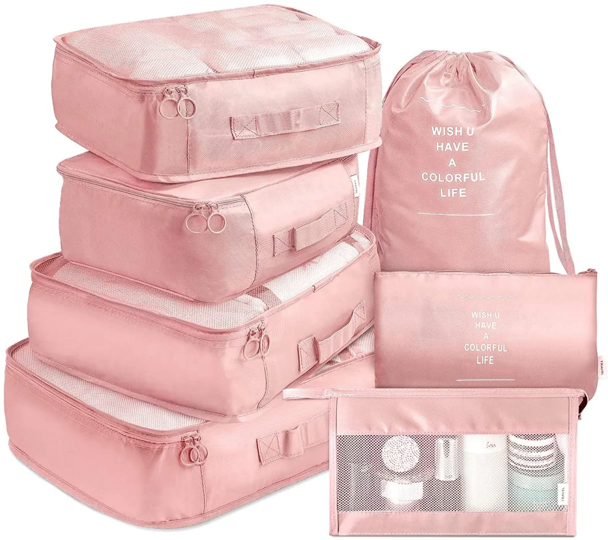 8pcs Luggage Travel Organizers For Suitcase With Toiletry Case Packing Cubes Set For Clothes, Shoes & Accessories Waterproof Oxford Fabric Storage Bags For Travel & Home Use.