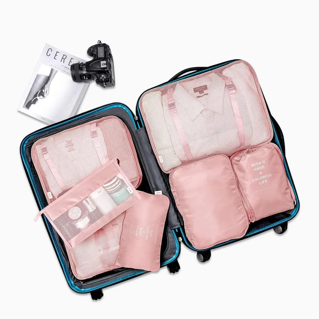 8pcs Luggage Travel Organizers For Suitcase With Toiletry Case Packing Cubes Set For Clothes, Shoes & Accessories Waterproof Oxford Fabric Storage Bags For Travel & Home Use.