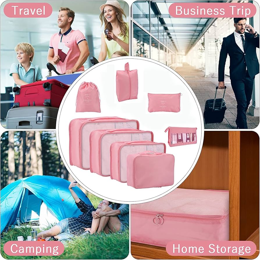 8pcs Luggage Travel Organizers For Suitcase With Toiletry Case Packing Cubes Set For Clothes, Shoes & Accessories Waterproof Oxford Fabric Storage Bags For Travel & Home Use.