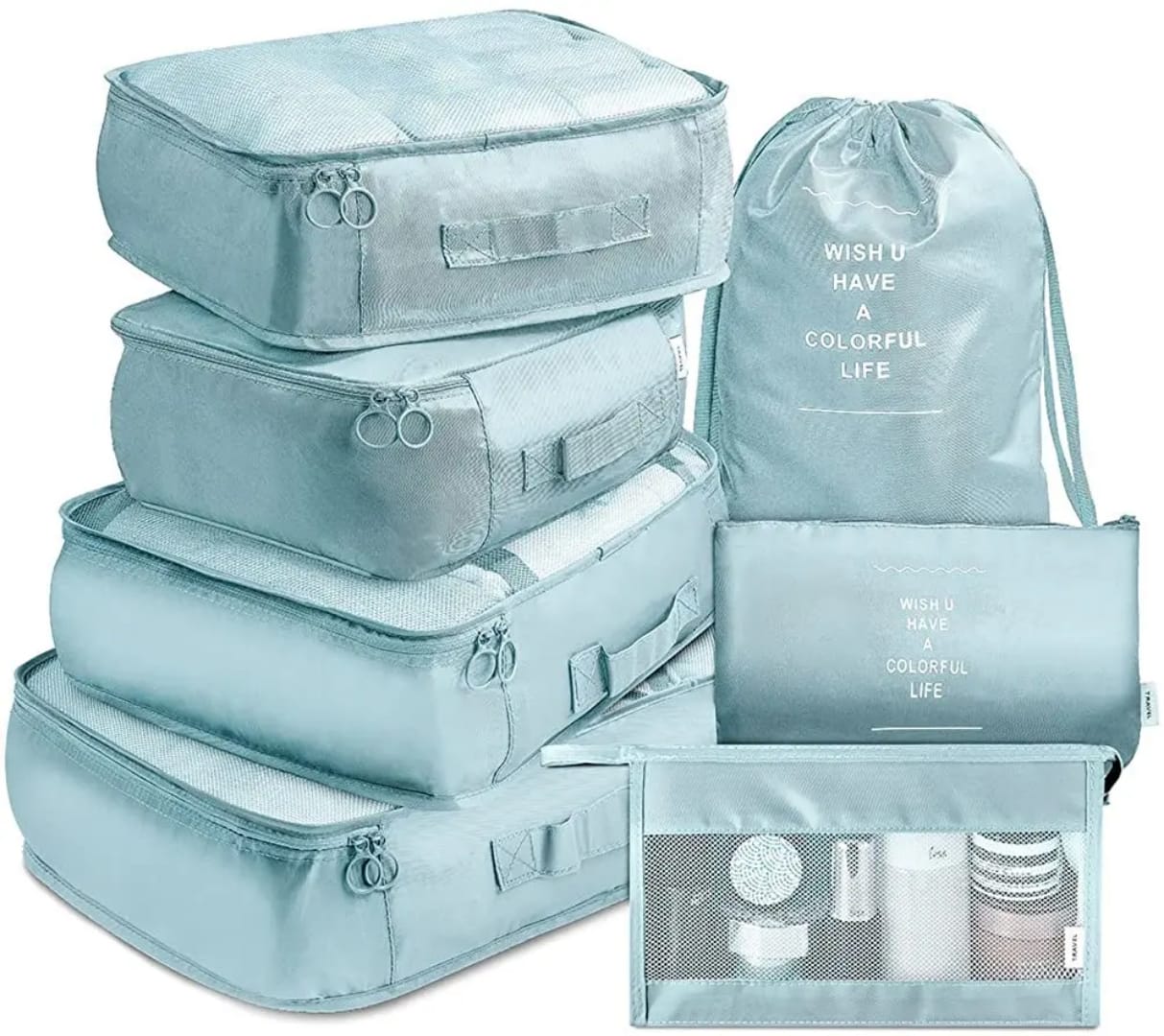 8pcs Luggage Travel Organizers For Suitcase With Toiletry Case Packing Cubes Set For Clothes, Shoes & Accessories Waterproof Oxford Fabric Storage Bags For Travel & Home Use.