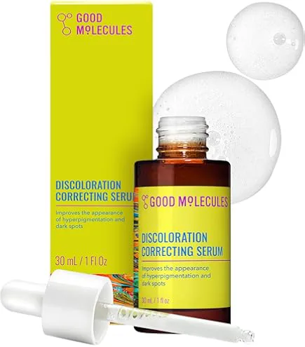 GOOD MOLECULES Discoloration Correcting Serum with Niacinamide & 3% tranexamic acid. Removes Dark Spots, Age spots, Acne Scars, Hyperpigmentation, Discolorations, Duulness, Brightens & Evens the skin.