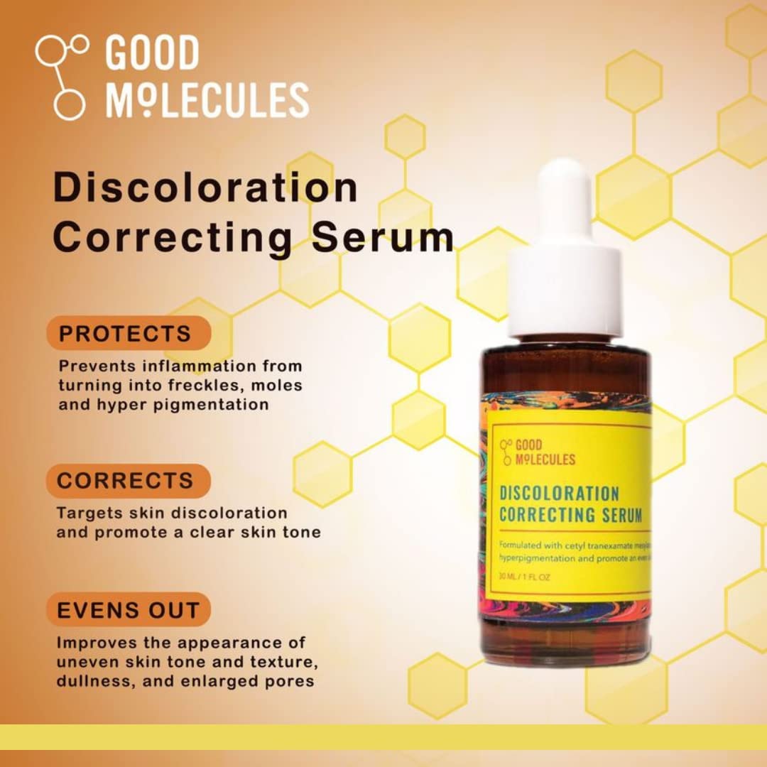 GOOD MOLECULES Discoloration Correcting Serum with Niacinamide & 3% tranexamic acid. Removes Dark Spots, Age spots, Acne Scars, Hyperpigmentation, Discolorations, Duulness, Brightens & Evens the skin.