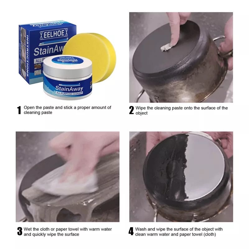 100g Stain Away Stain Away All Purpose Cleaning Cream For Stain Removal, Polishing Dry Wood, Cleaning Tiles.A small amount of cleaner creates a lot of energy and will instantly remove grease and grime