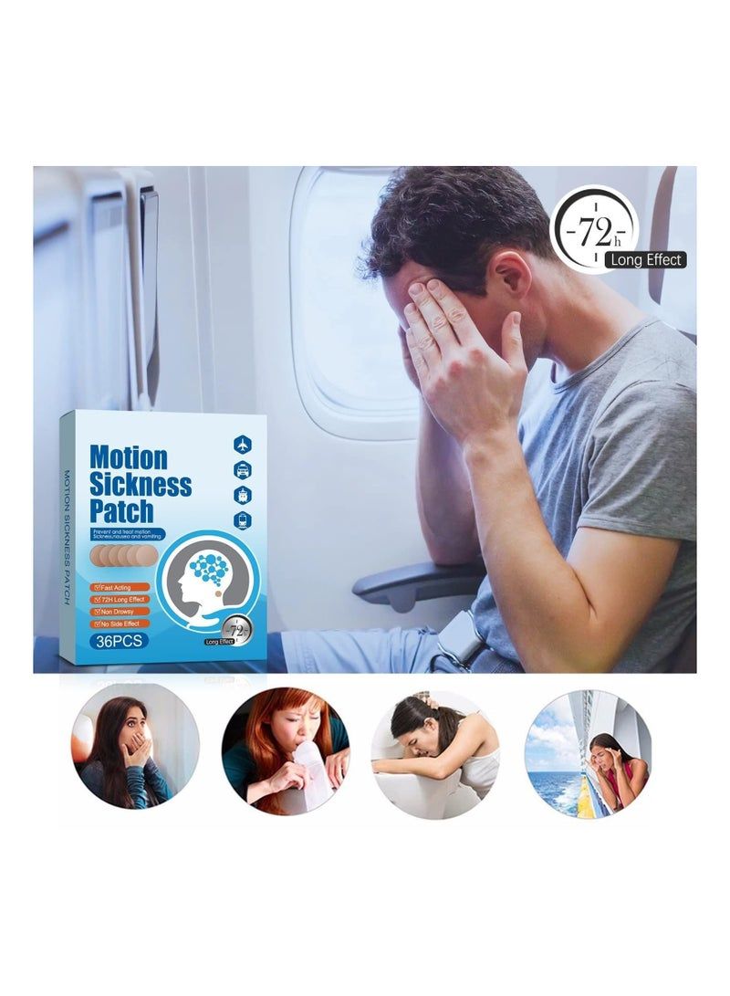 Motion Sickness Patches, 36 Pcs Sea Sickness Patch Relieve Vomiting Nausea, Sea Sickness Patches for Cruise, Car, Ships, Airplanes Relieve Vertigo Resulted can be used behind the ear and on the navel