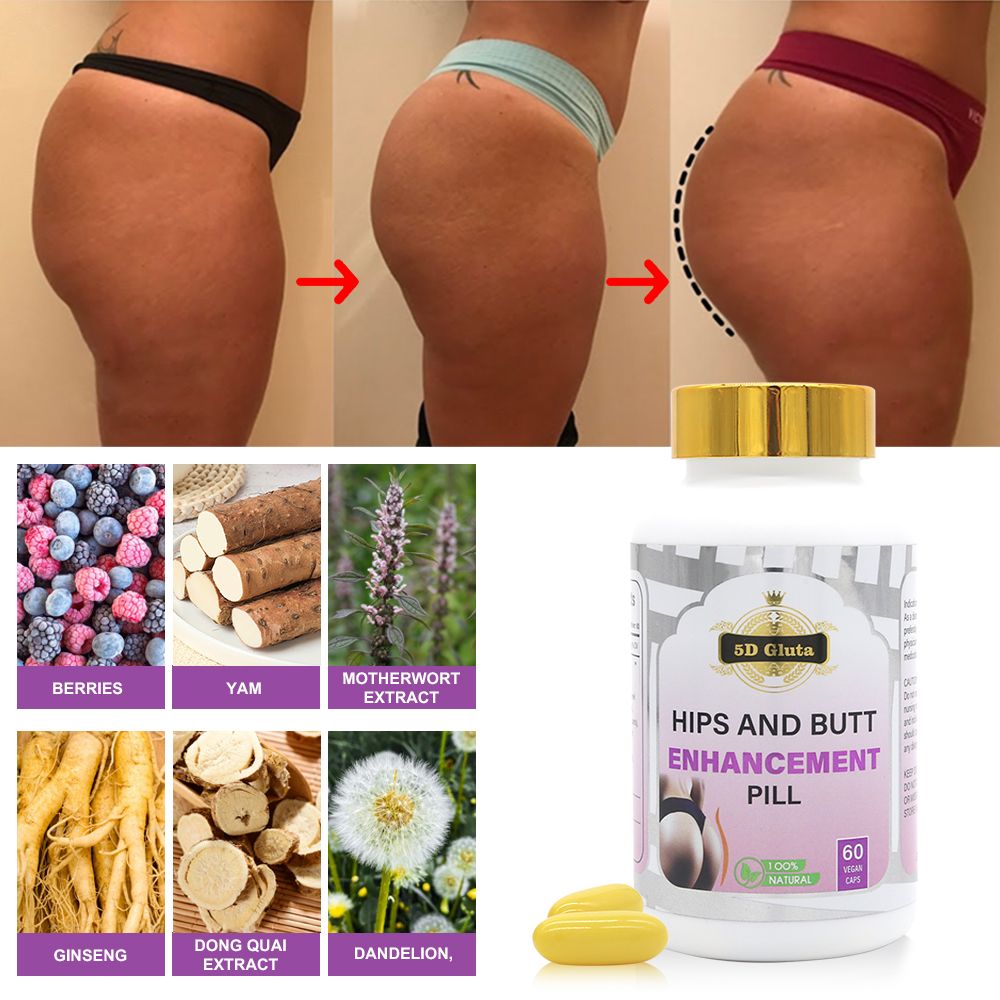 5d Gluta Hips and Butt Enhancement Pills Sexy Plump Firming Booster Firmer Buttocks Enlarge Pills Hip up Big Butt Capsules  is marketed as a dietary supplement for body shaping and skin support.