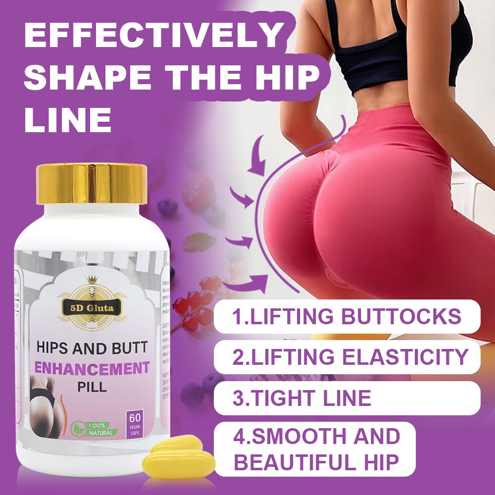 5d Gluta Hips and Butt Enhancement Pills Sexy Plump Firming Booster Firmer Buttocks Enlarge Pills Hip up Big Butt Capsules  is marketed as a dietary supplement for body shaping and skin support.