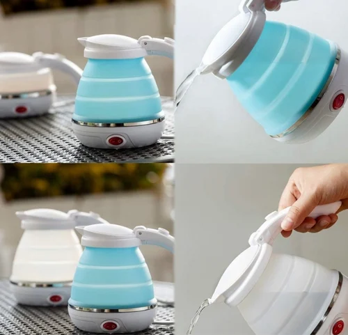Foldable Portable Electric Kettle With Silicone Body And Stainless Steel Heating Base,Mini Folding Electric Water Boiler,Silicone Portable Kettle,Travel Tea Kettle,Compact Electric Kettle.