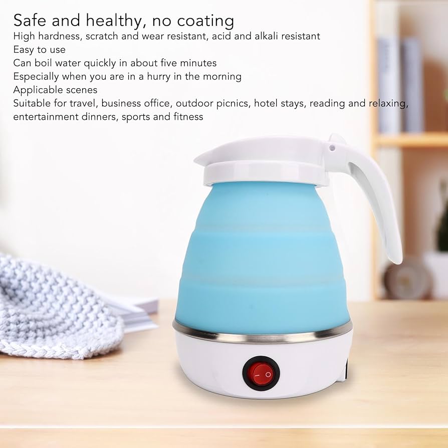 Foldable Portable Electric Kettle With Silicone Body And Stainless Steel Heating Base,Mini Folding Electric Water Boiler,Silicone Portable Kettle,Travel Tea Kettle,Compact Electric Kettle.