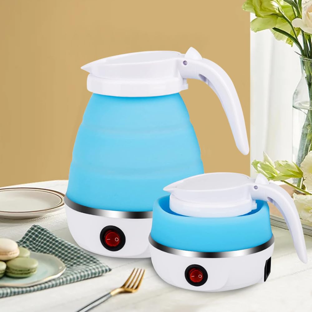 Foldable Portable Electric Kettle With Silicone Body And Stainless Steel Heating Base,Mini Folding Electric Water Boiler,Silicone Portable Kettle,Travel Tea Kettle,Compact Electric Kettle.