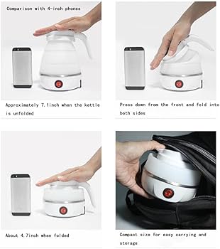 Foldable Portable Electric Kettle With Silicone Body And Stainless Steel Heating Base,Mini Folding Electric Water Boiler,Silicone Portable Kettle,Travel Tea Kettle,Compact Electric Kettle.