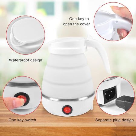 Foldable Portable Electric Kettle With Silicone Body And Stainless Steel Heating Base,Mini Folding Electric Water Boiler,Silicone Portable Kettle,Travel Tea Kettle,Compact Electric Kettle.